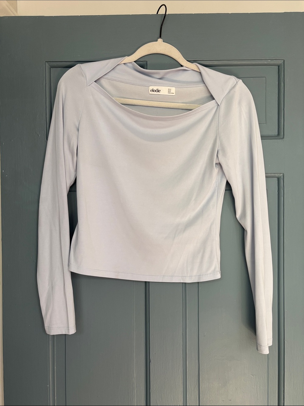 Elodie Pale Blue Long-Sleeve Draped Neck Top